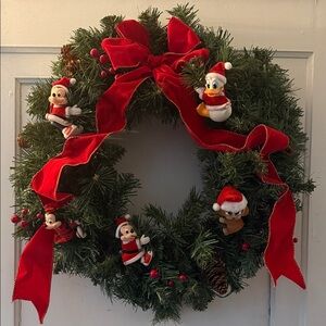 Disney Character Christmas Wreath with Red Bow 20”